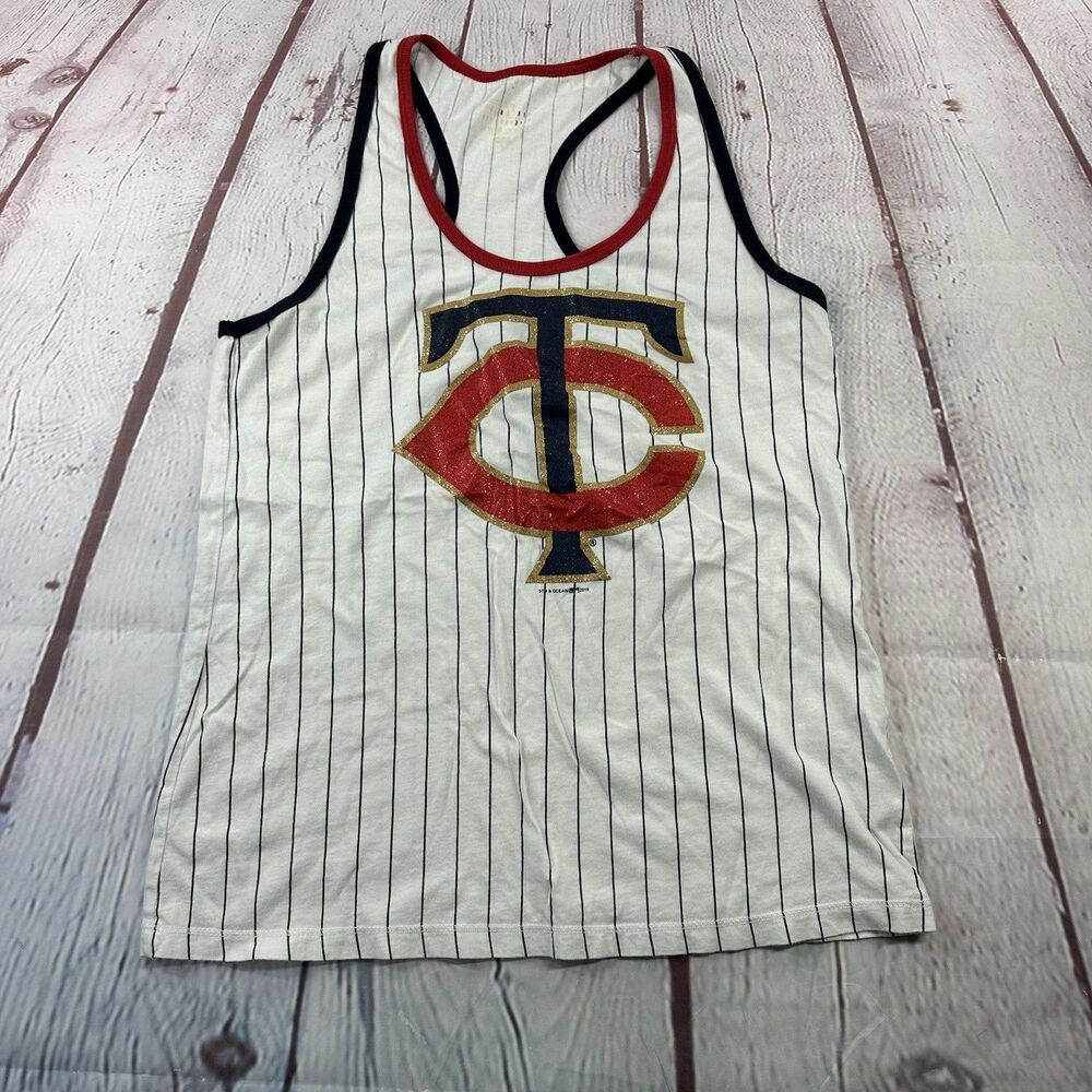 Minnesota Twins Womens Sz Small White Striped Tank Racerback Pullover
